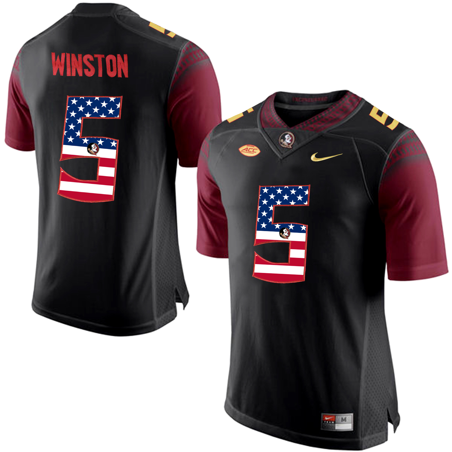 US Flag Fashion Men Florida State Seminoles Jameis Winston #5 College Football Limited Jersey  Black